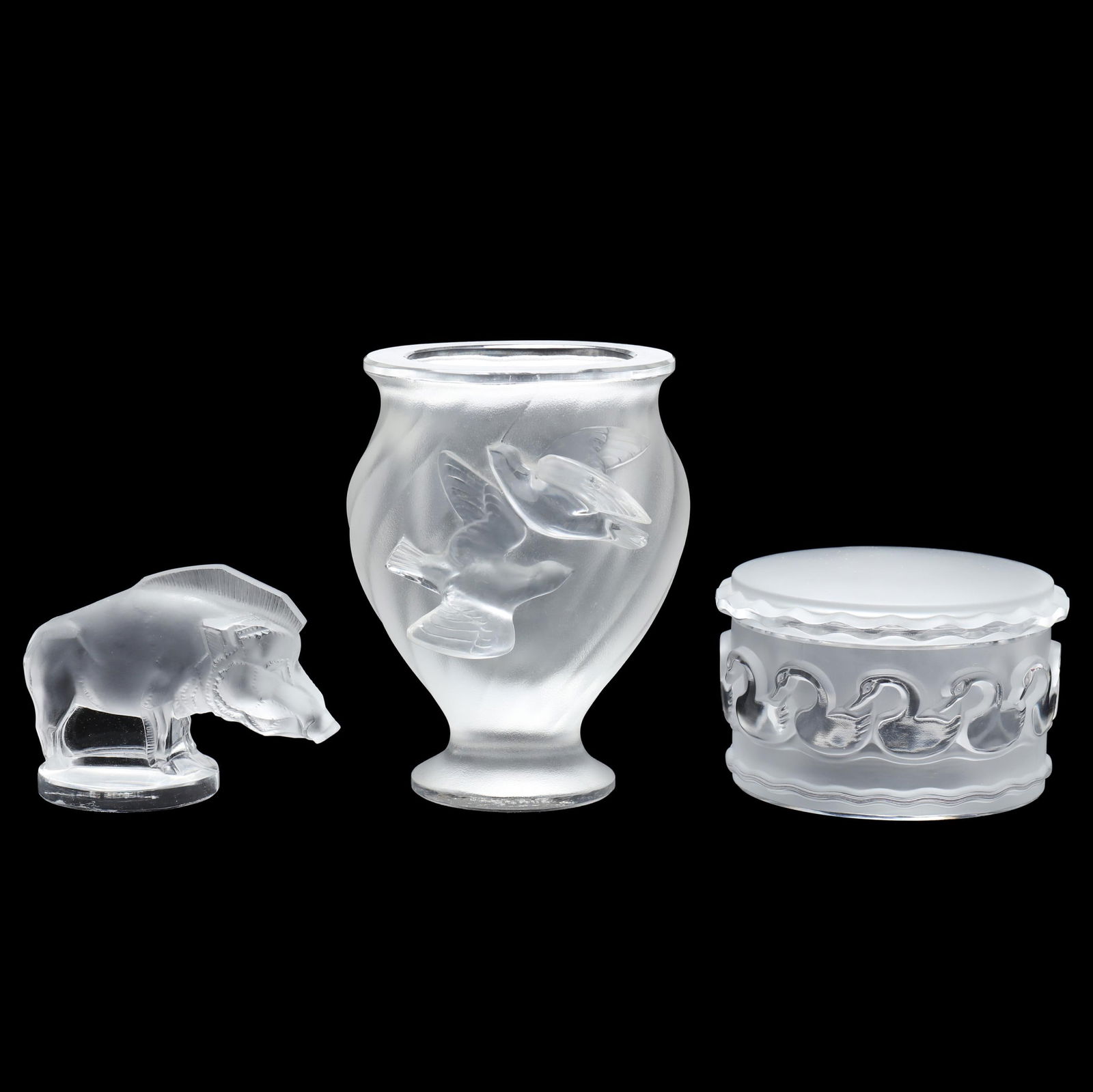 THREE LALIQUE CRYSTAL