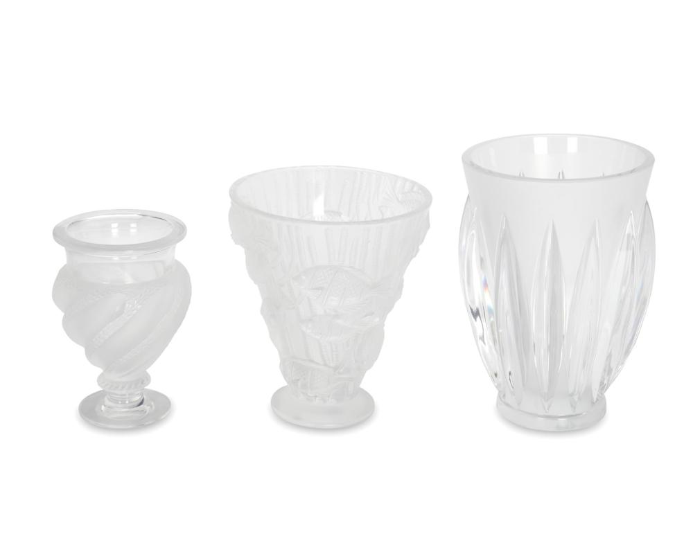 THREE LALIQUE CRYSTAL VASESThree