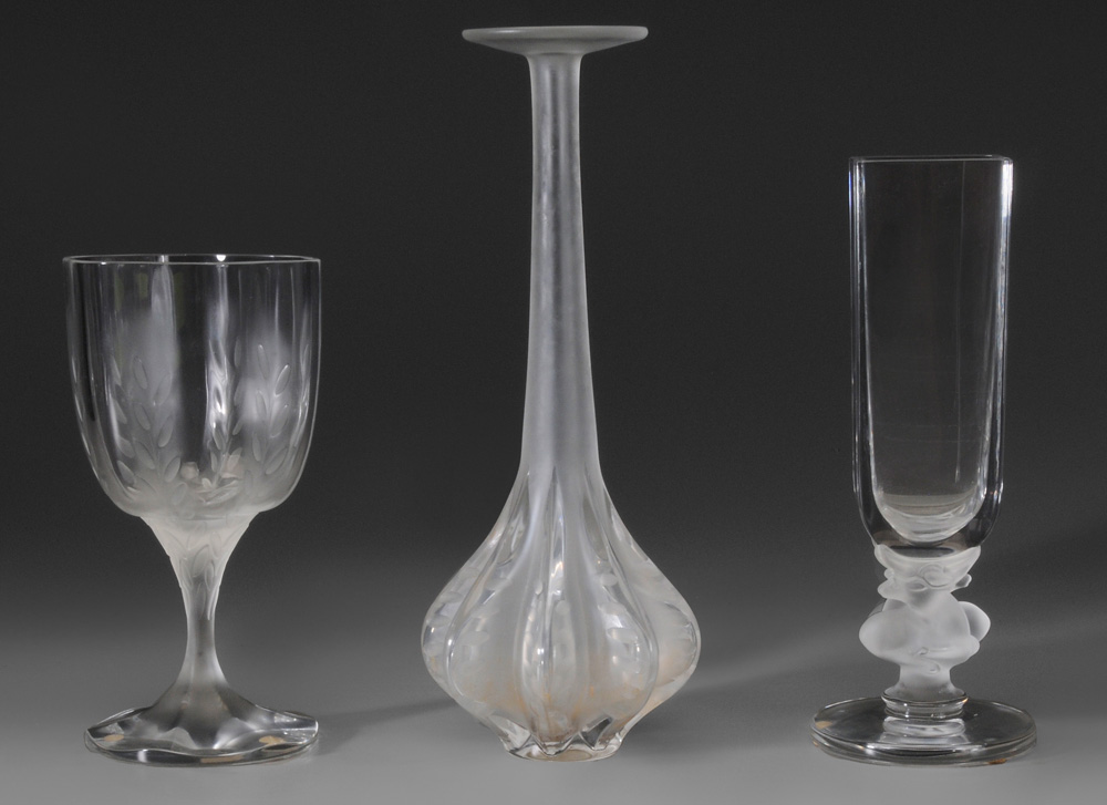 Three Lalique Frosted Glass Vas