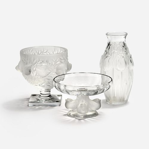 THREE LALIQUE GLASS ARTICLESThree