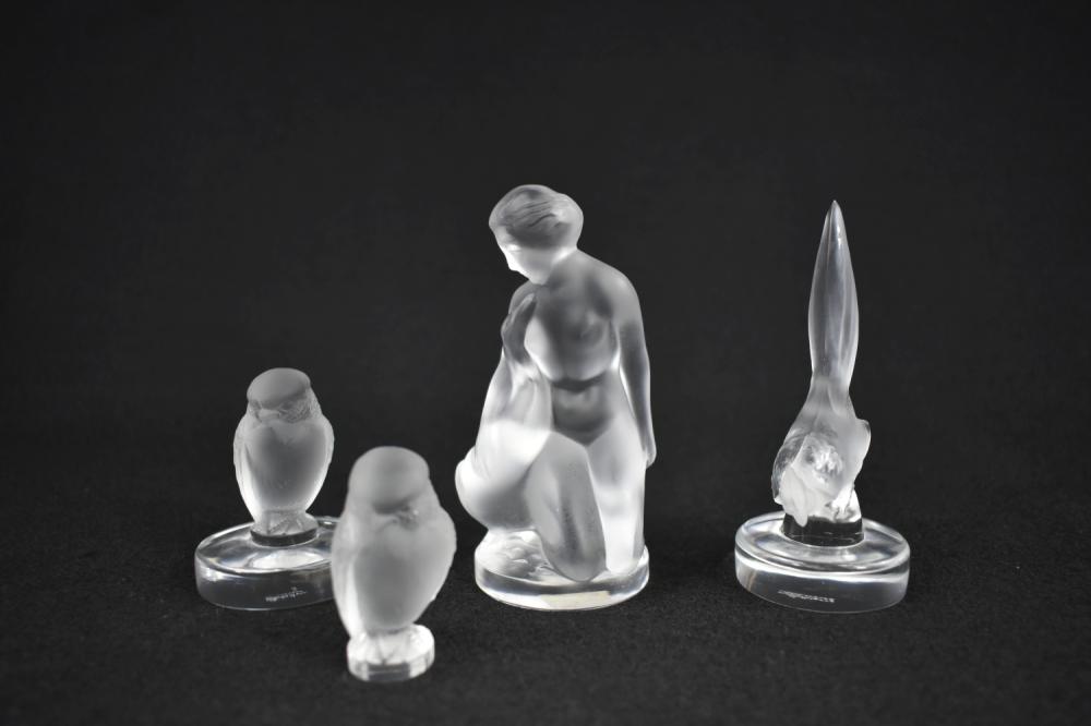 THREE LALIQUE GLASS BIRDS &