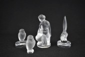 THREE LALIQUE GLASS BIRDS & FI