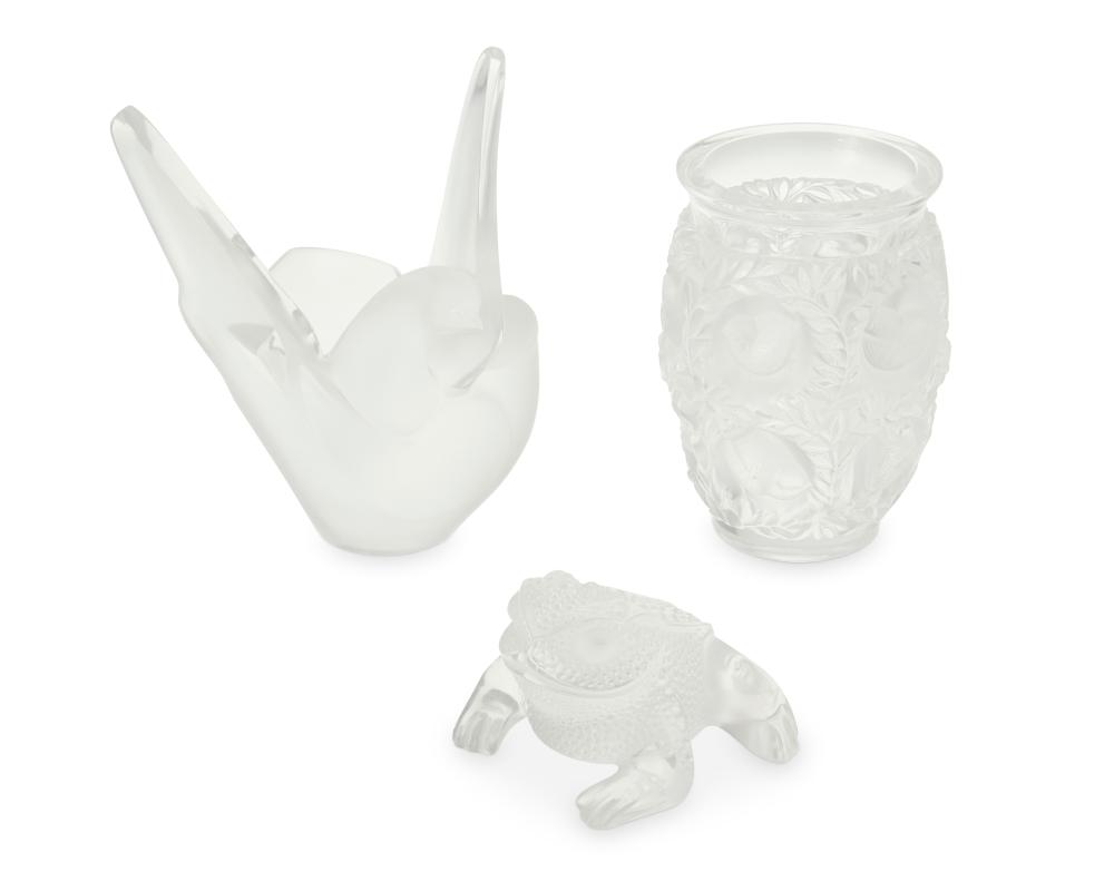 THREE LALIQUE GLASS ITEMSThree