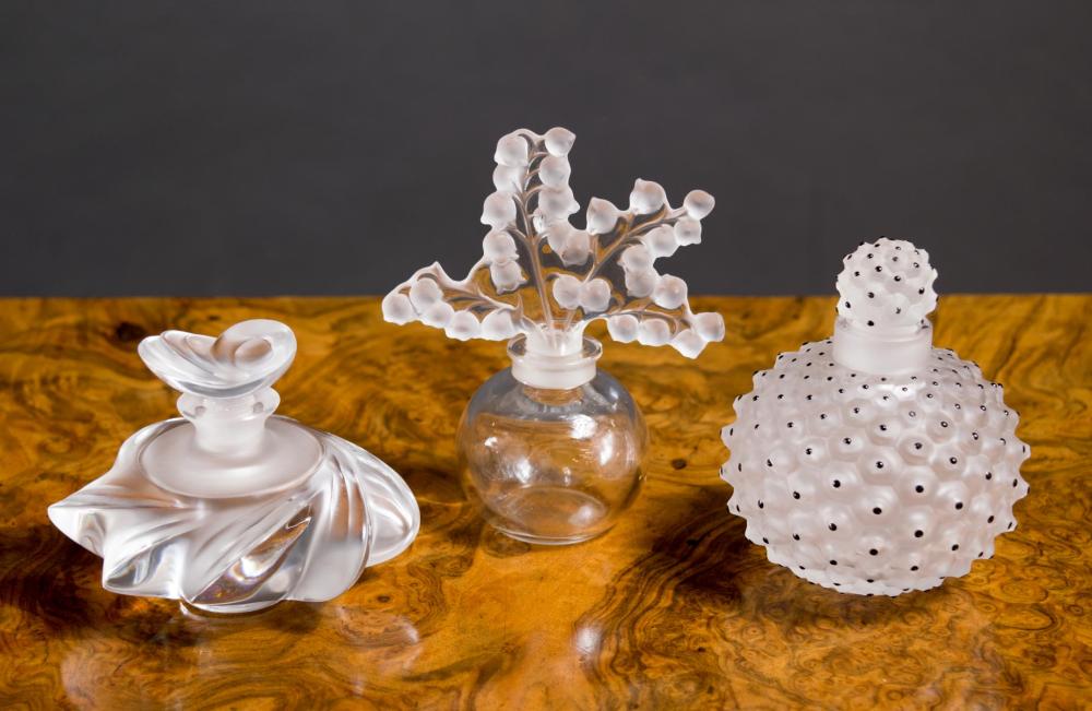 THREE LALIQUE GLASS PERFUMESTHREE