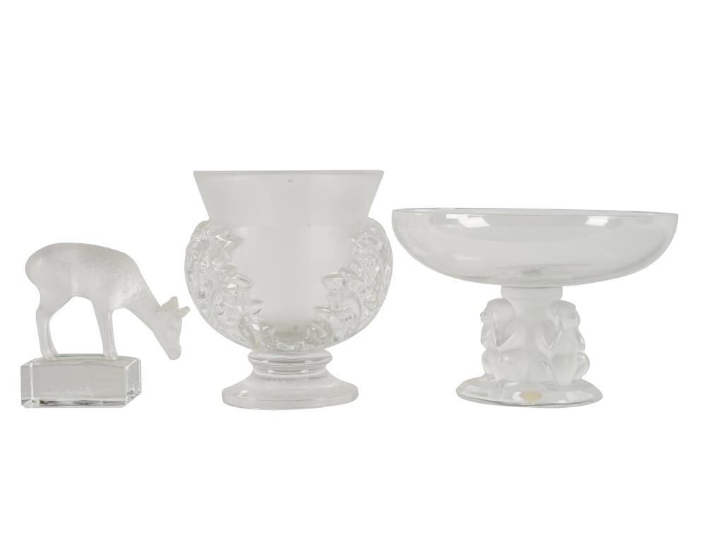THREE LALIQUE GLASS TABLE