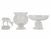 THREE LALIQUE GLASS TABLE ARTI