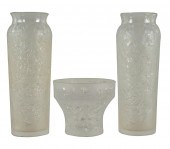 THREE LALIQUE GLASS TABLE ARTI