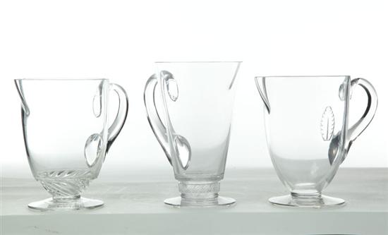 THREE LALIQUE PITCHERS.  France 