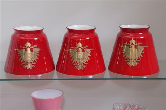 THREE LAMP SHADES. Milk glass cased