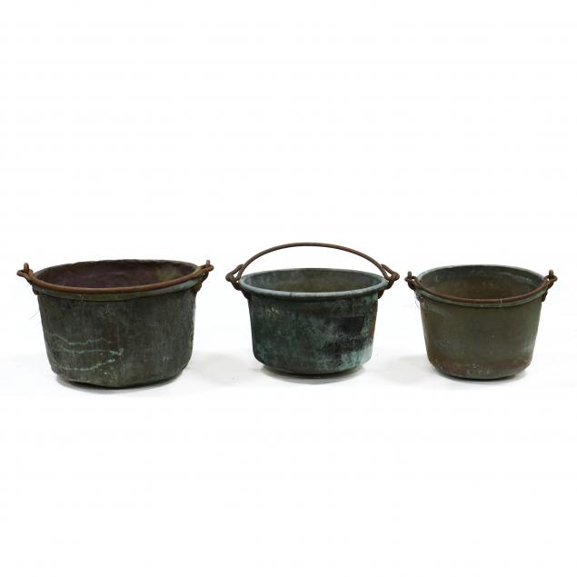THREE LARGE ANTIQUE COPPER
