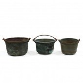 THREE LARGE ANTIQUE COPPER CAU