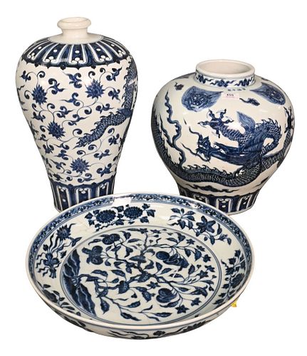 THREE LARGE BLUE AND WHITE