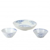THREE LARGE CHINESE BLUE AND W