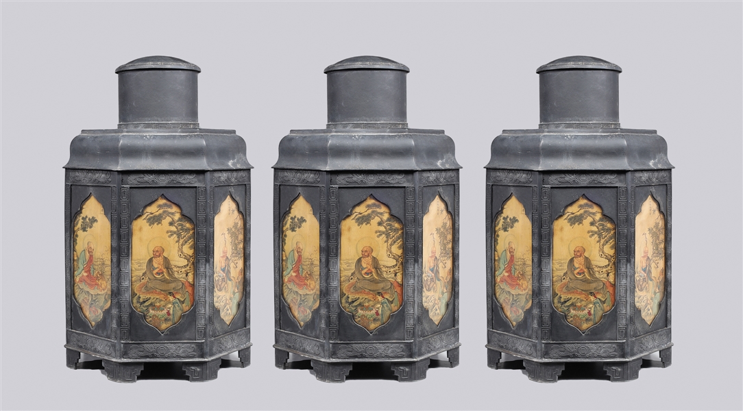 Three large Chinese metal or pewter