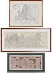 THREE LARGE FRAMED MAPS OF RUS