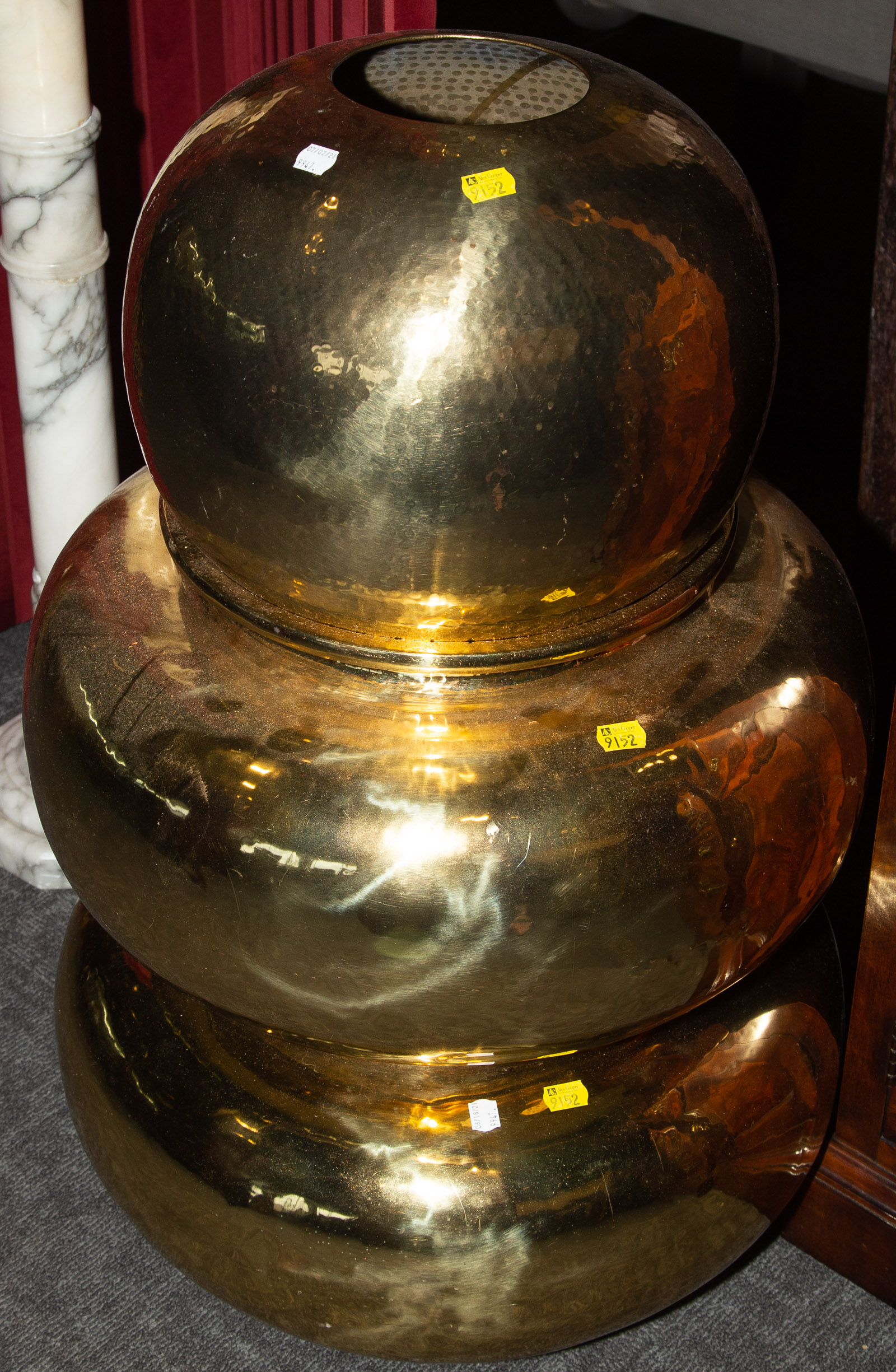 THREE LARGE HAMMERED BRASS PLANTERS