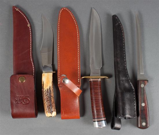 Three large hunting knives by