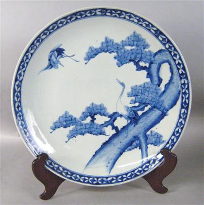 Three large Japanese Arita blue and