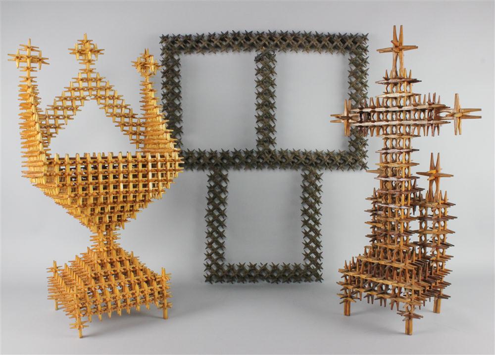 THREE LARGE PIECES OF TRAMP ART