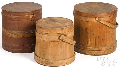 THREE LARGE PINE AND OAK FIRKINS,