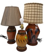 THREE LARGE REDWARE JARSThree