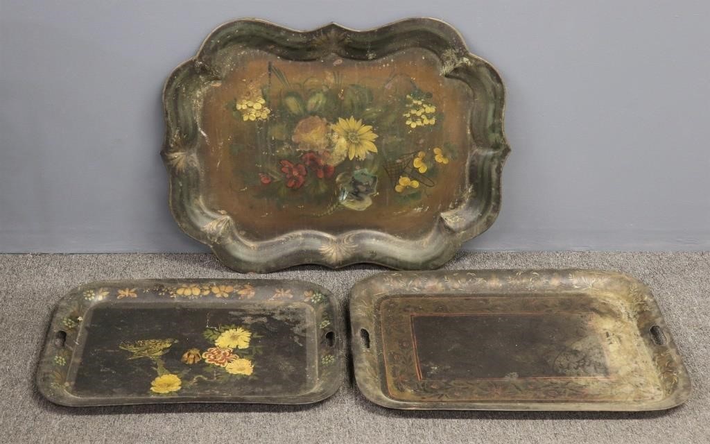 Three large Victorian tole