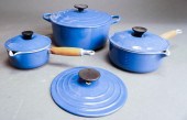 THREE LE CREUSET BLUE ENAMEL P