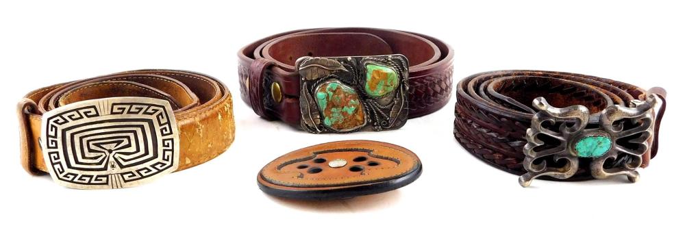 THREE LEATHER BELTS WITH