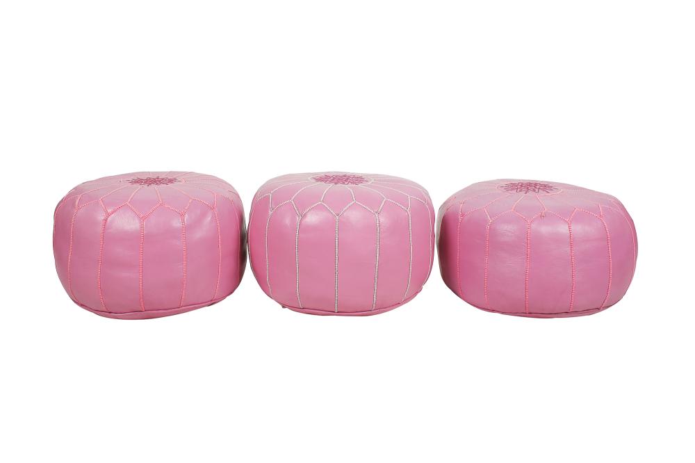 THREE LEATHER POOFS22 inches