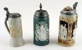 THREE LIDDED BEER STEINS METTL