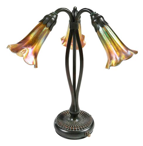 THREE LIGHT "LILY" BRONZE TABLE