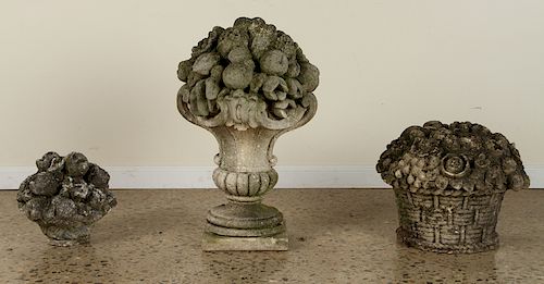 THREE LIMESTONE FLORAL BASKET