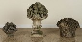 THREE LIMESTONE FLORAL BASKET