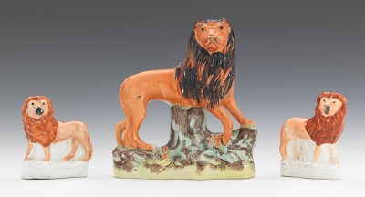 Three Lion Figurines Including a