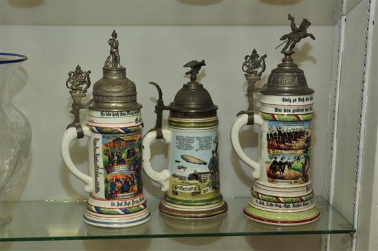 THREE LITHOPHANE STEINS. German