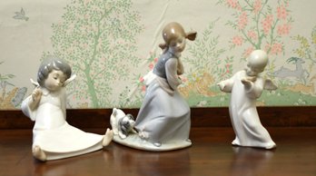 Three Lladro figurines: girl with