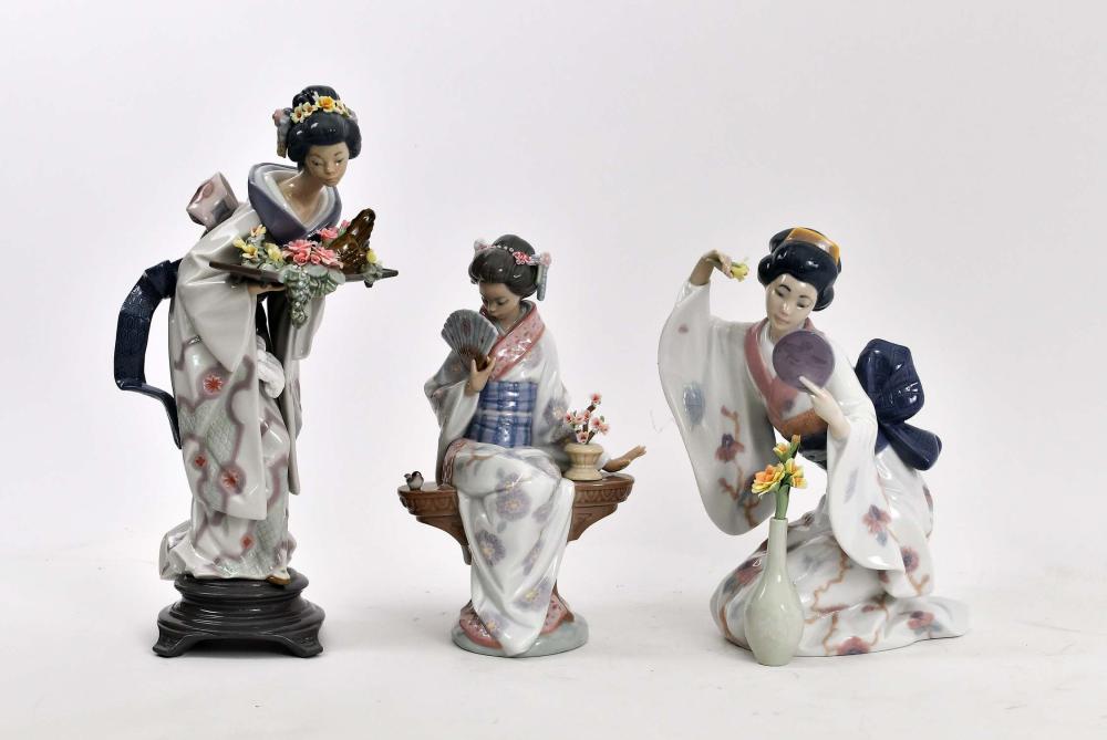 THREE LLADRO GEISHASMarked on the