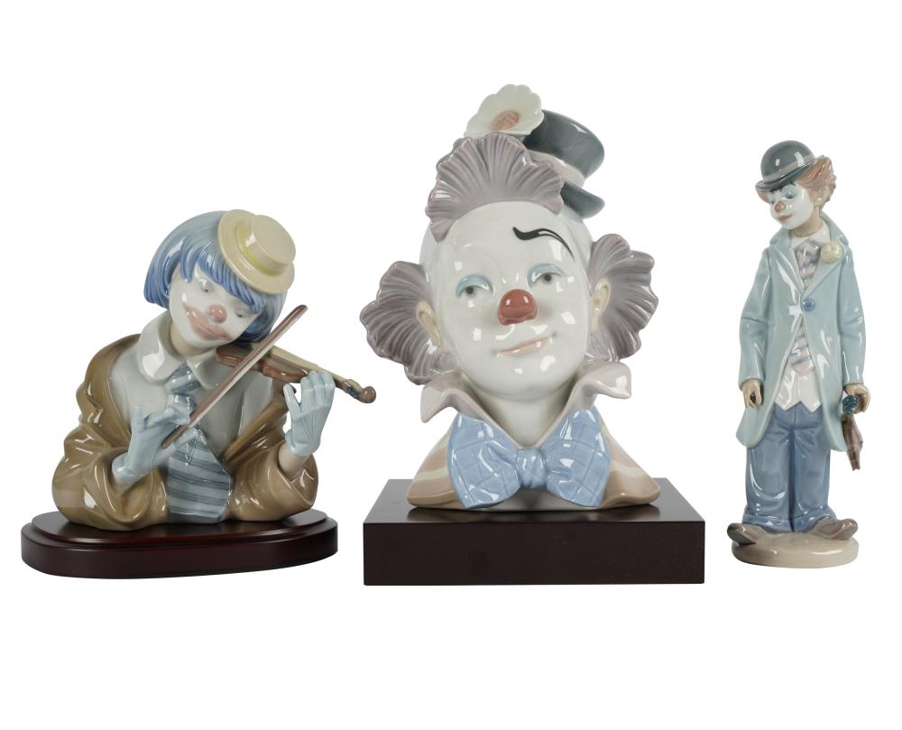 THREE LLADRO PORCELAIN CLOWN