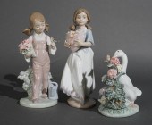 THREE LLADRO PORCELAIN FLORAL