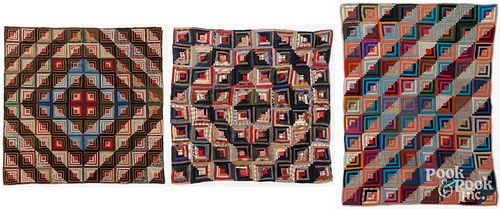 THREE LOG CABIN PATCHWORK QUILTS,