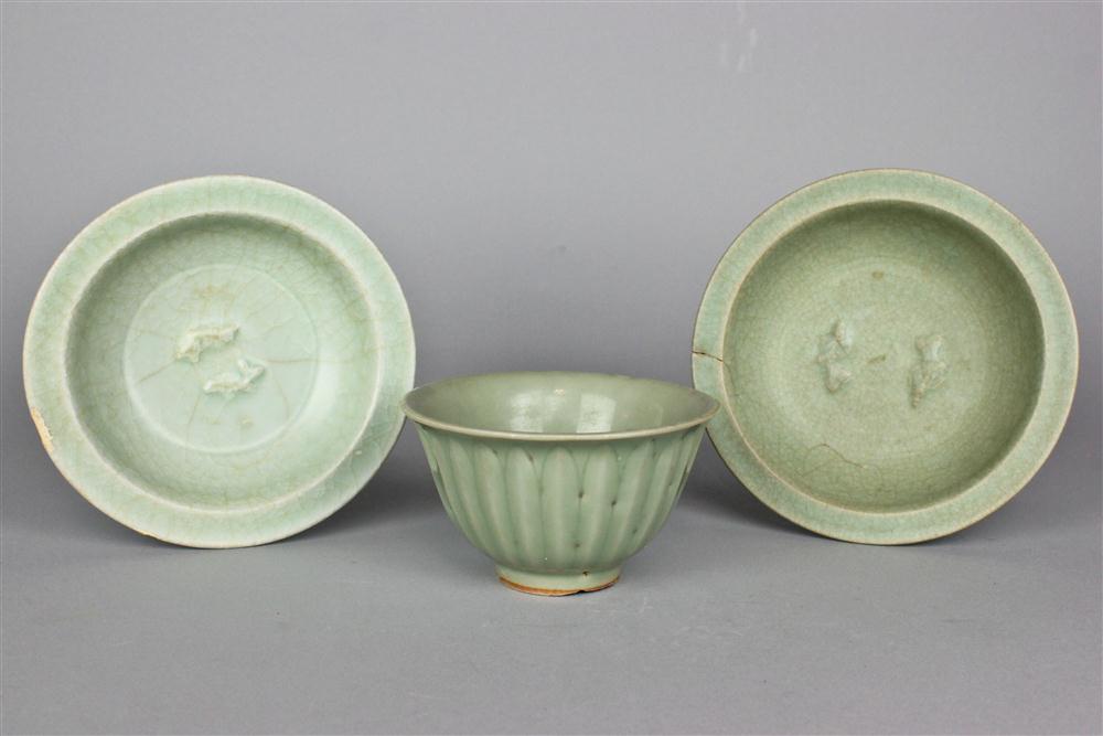 THREE LONGQUAN CELADON DISHES