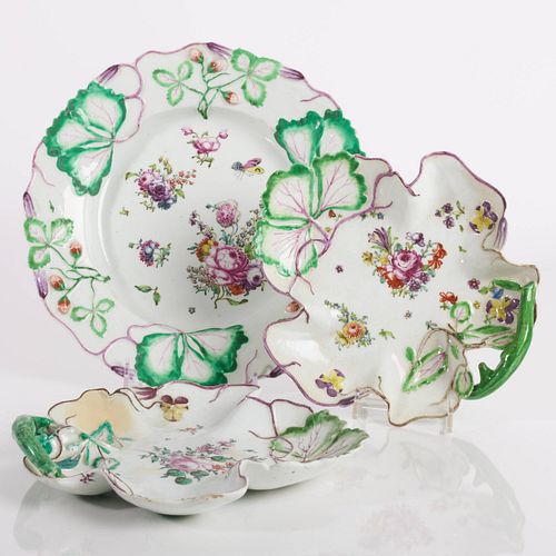 THREE LONGTON HALL PORCELAIN LEAF