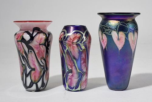 THREE LOTTON VASESThree art glass
