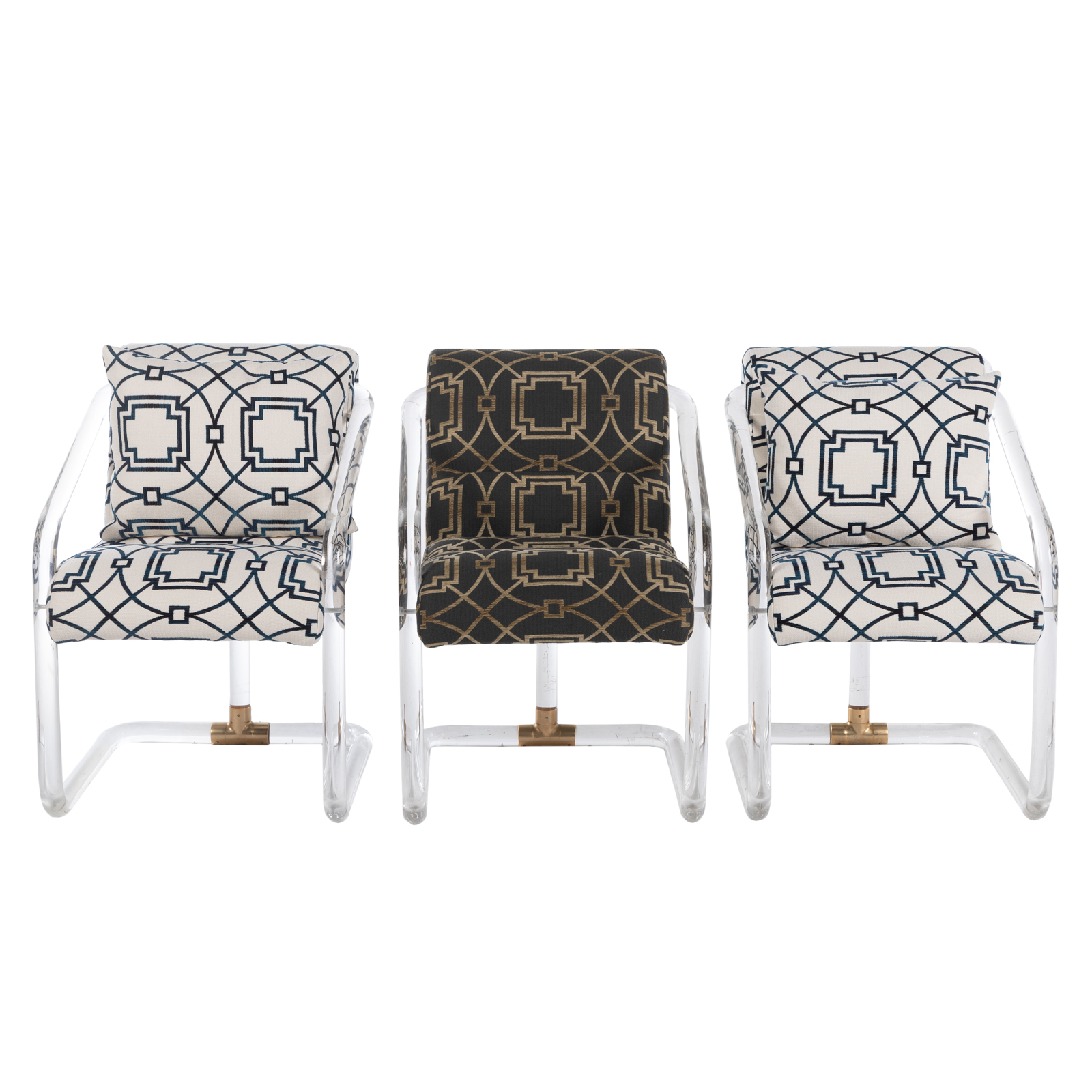 THREE LUCITE & UPHOLSTERED