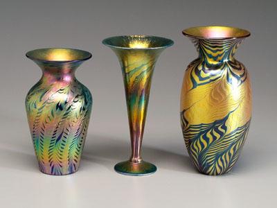 Three Lundberg art glass vases