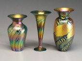 Three Lundberg art glass vases
