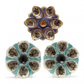 THREE MAJOLICA OYSTER PLATES E