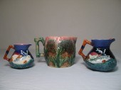 Three Majolica pottery pitcher