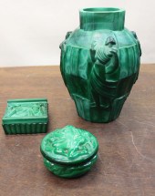 THREE MALACHITE GLASS TABLEWAR