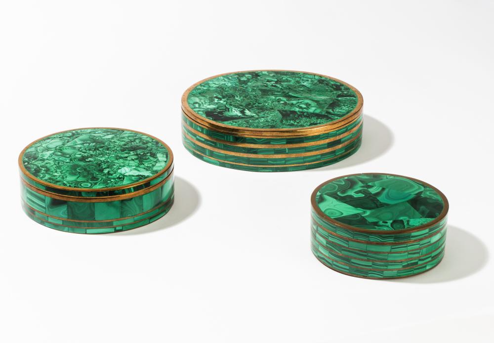 THREE MALACHITE TABLE BOXESThree